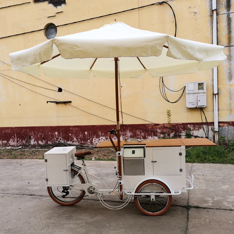 OEM Outdoor Fast Coffee Bike with Freezer Milk Food Vending Cart Customized Ice Cream Bicycle Dining Tricycle