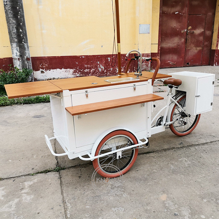 OEM Outdoor Fast Coffee Bike with Freezer Milk Food Vending Cart Customized Ice Cream Bicycle Dining Tricycle