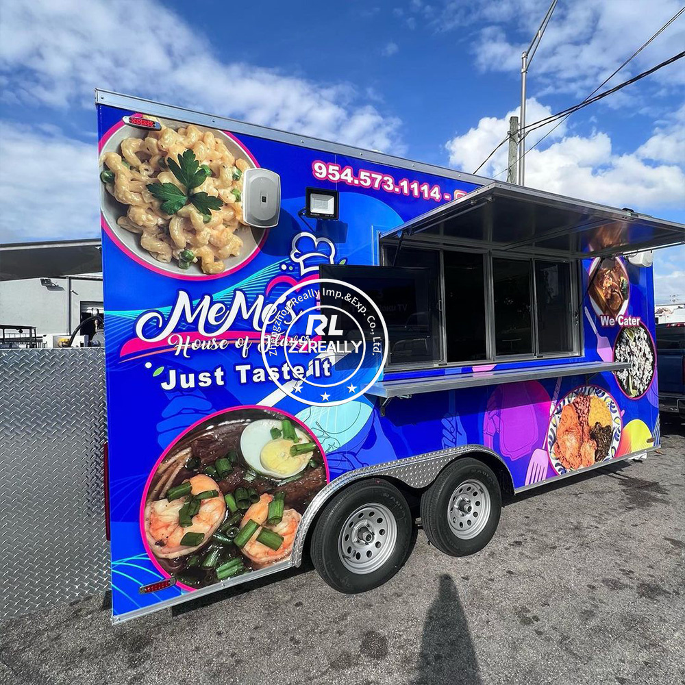 New Mobile Modern Fast Food Vending Trailer Truck For Sale Blue Pink RED Black Yellow Green