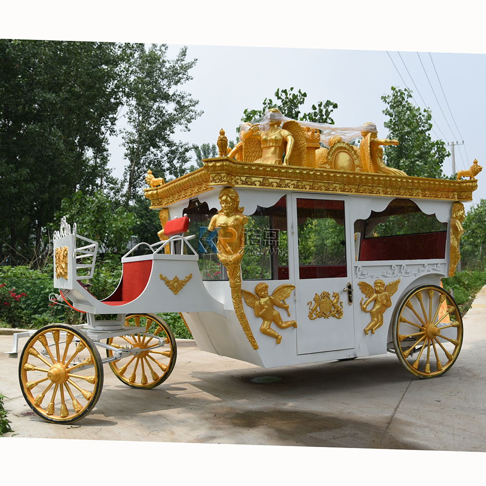 Wedding Brown Horse Carriage For Christmas Royal Sculpture Horse Buggy Manufacturer Luxury Chariot Horse Cart For Sale