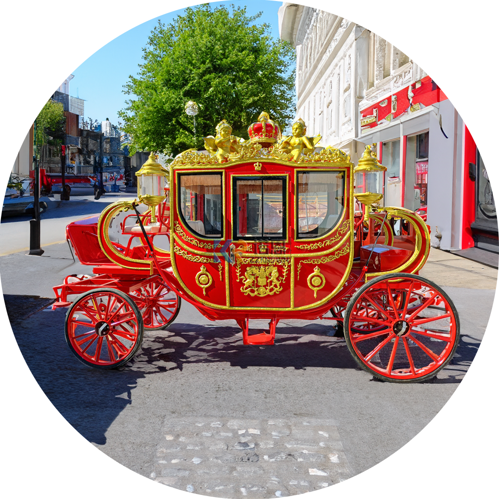 Luxury Four Wheels Electric Red Royal Coach/sightseeing Horse Carriage/Horse Wagon For Christmas