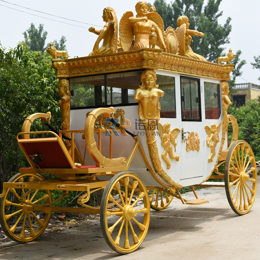 Wedding Brown Horse Carriage For Christmas Royal Sculpture Horse Buggy Manufacturer Luxury Chariot Horse Cart For Sale