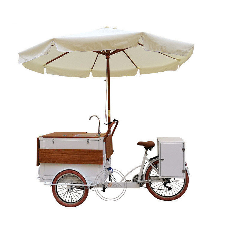 OEM Outdoor Fast Coffee Bike with Freezer Milk Food Vending Cart Customized Ice Cream Bicycle Dining Tricycle