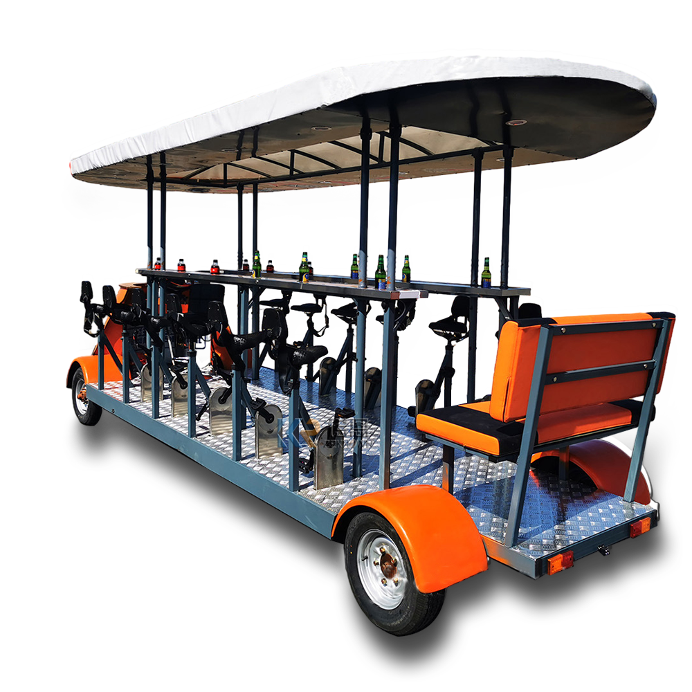 Factory Wholesale 15 Person 15 Seaters Group 4 Wheels Pedal Pub Electric Beer Party Bike