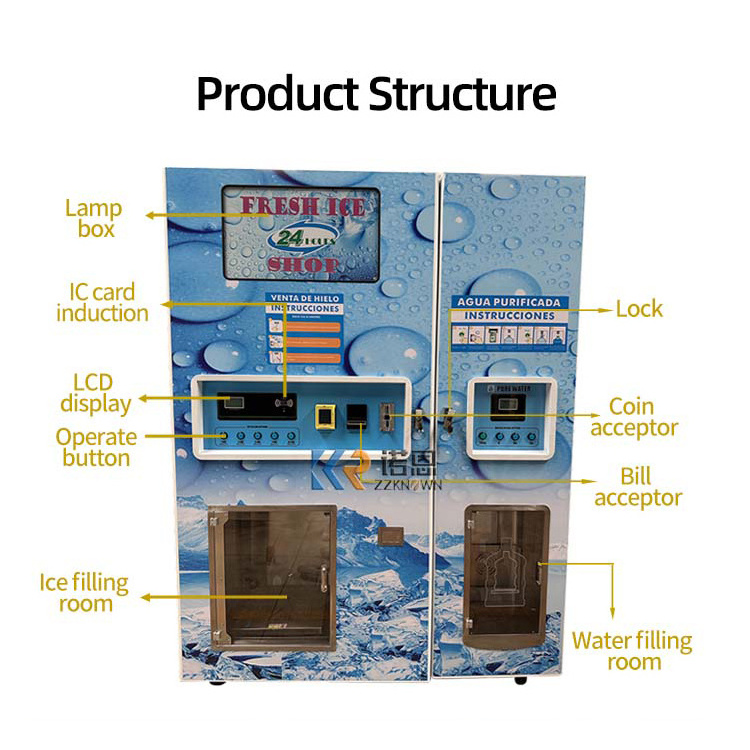 100kg/24h Commercial Automatic Portable Self Serve Hotel Crystal Ice Maker And Water Cube Dispenser Vending Machine