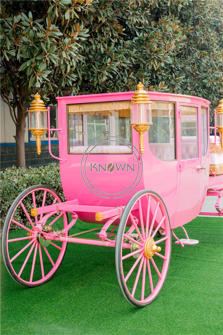 2024 Royal Wedding Carriage Pink Exhibition Horse Cart Park Luxury Sightseeing Carriage for Europe