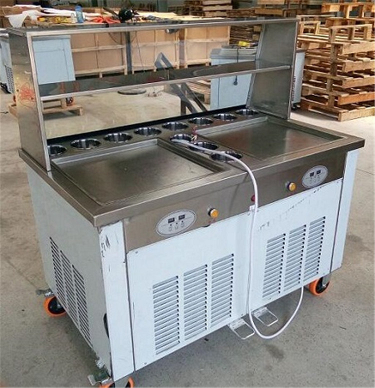 2024 Liquid Nitrogen Double Pan Fried Ice Cream Machine with 11 Storage Cabinet Ice Cream Roll Frying Yogurt Gelato Maker