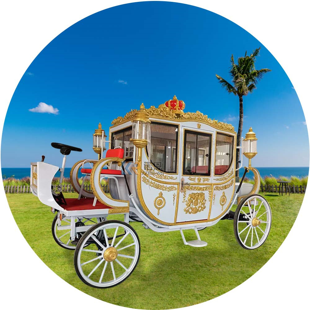 2024 Latest Luxury Two Rows Of Seats Sightseeing Horse-Drawn Carriage Historical Royal Electric Horse Carriage For Wedding