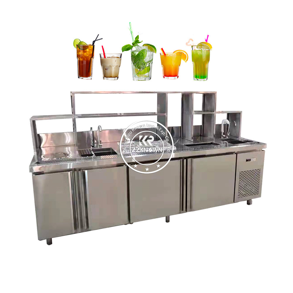 Coffee Shop Bubble Tea Bar Cabinet Counter With Sink/Custom Stainless Steel Restaurant Cocktail Work Station Cabinet Factory