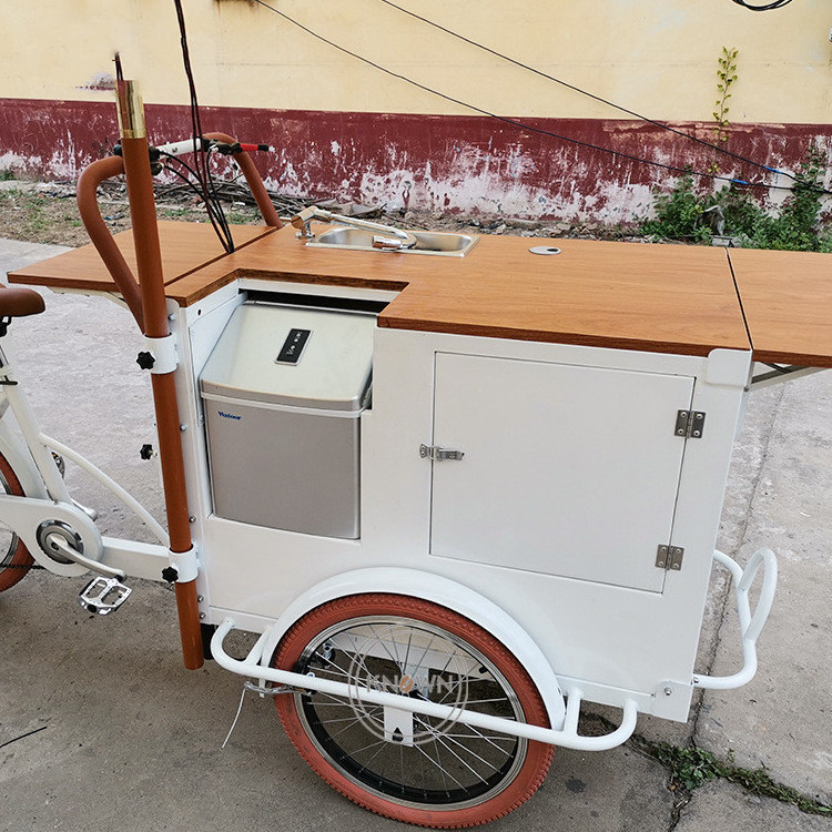 OEM Outdoor Fast Coffee Bike with Freezer Milk Food Vending Cart Customized Ice Cream Bicycle Dining Tricycle