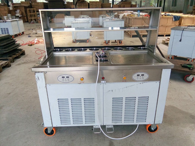 2024 Liquid Nitrogen Double Pan Fried Ice Cream Machine with 11 Storage Cabinet Ice Cream Roll Frying Yogurt Gelato Maker