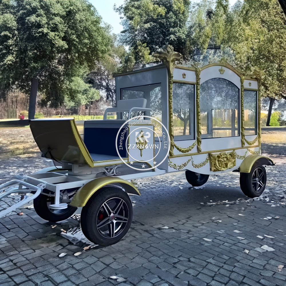 New Design High Quality White Chariot Horse Drawn Hearse For Sale Popular English Style Horse Drawn Funeral Carriage