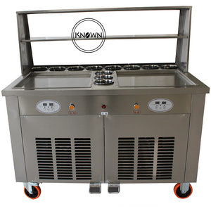 2024 Liquid Nitrogen Double Pan Fried Ice Cream Machine with 11 Storage Cabinet Ice Cream Roll Frying Yogurt Gelato Maker