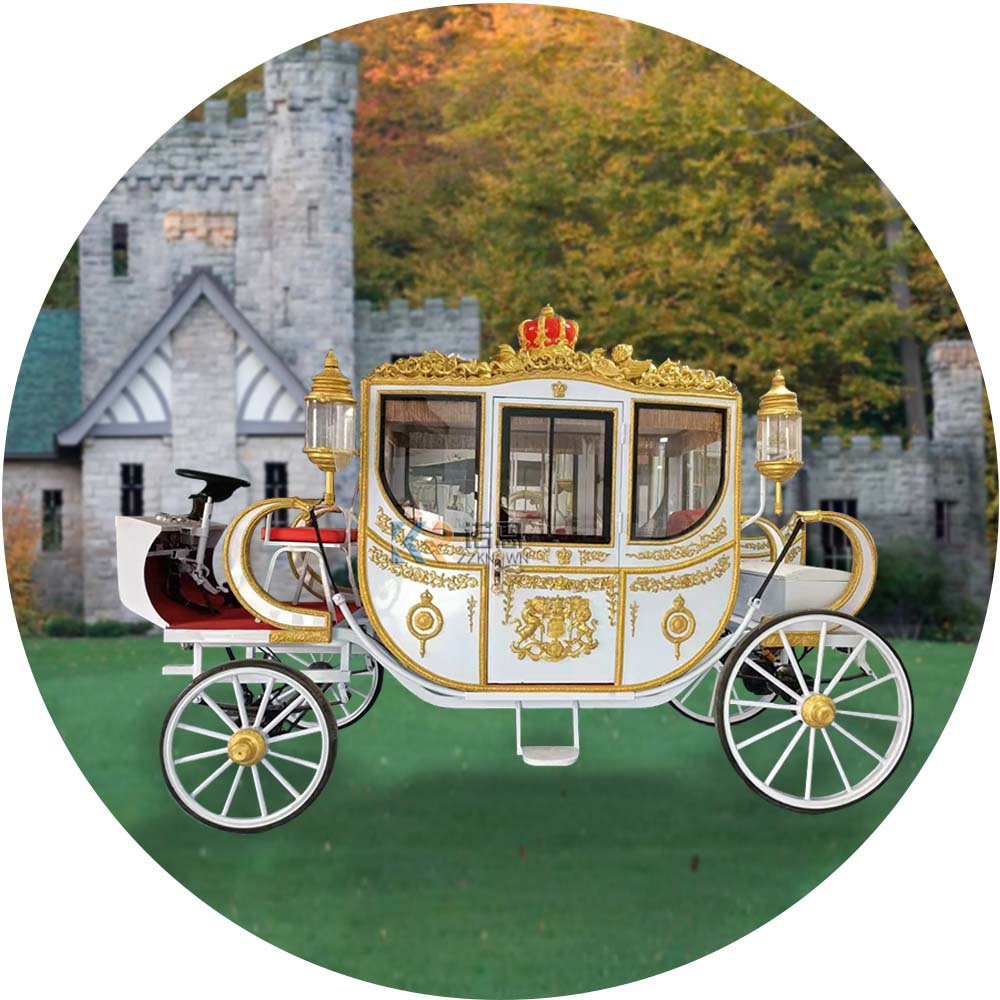 2024 Latest Luxury Two Rows Of Seats Sightseeing Horse-Drawn Carriage Historical Royal Electric Horse Carriage For Wedding