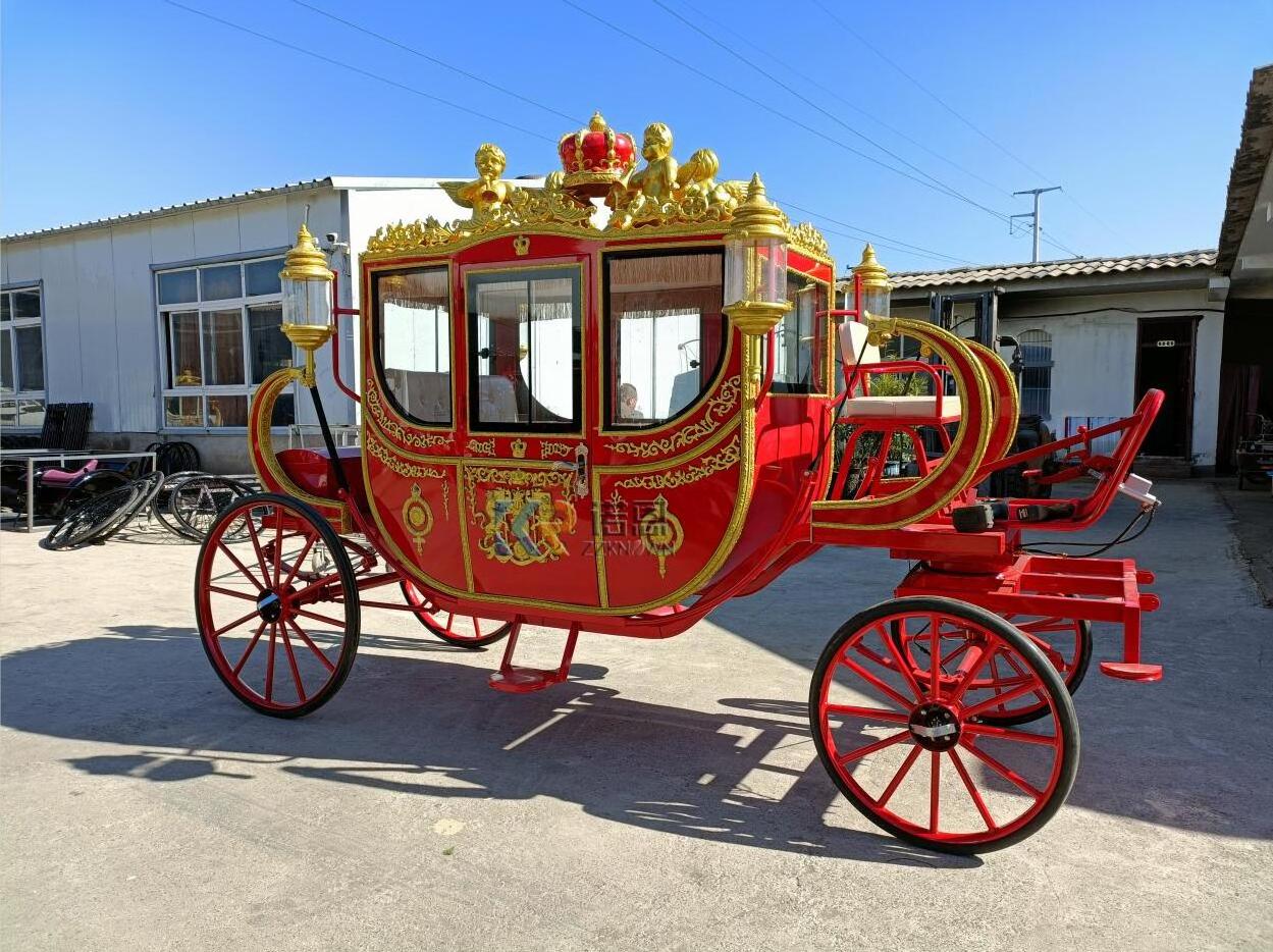 Luxury Four Wheels Electric Red Royal Coach/sightseeing Horse Carriage/Horse Wagon For Christmas