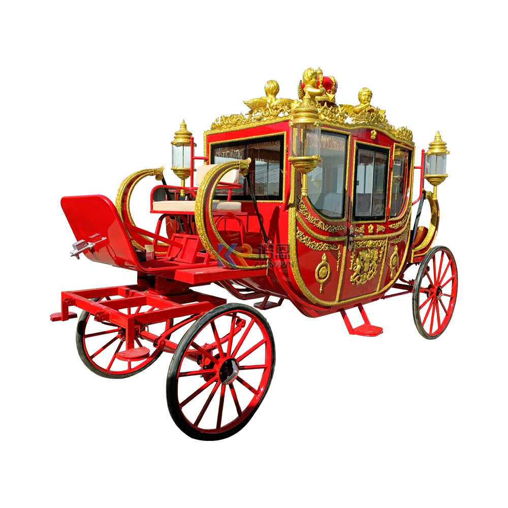 Luxury Four Wheels Electric Red Royal Coach/sightseeing Horse Carriage/Horse Wagon For Christmas