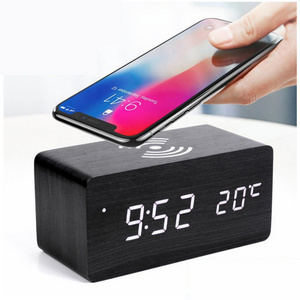 Alarm Clock Smart LED Digital Clock with Wireless Charging  Time Adjustable Brightness Voice Control Humidity Displaying