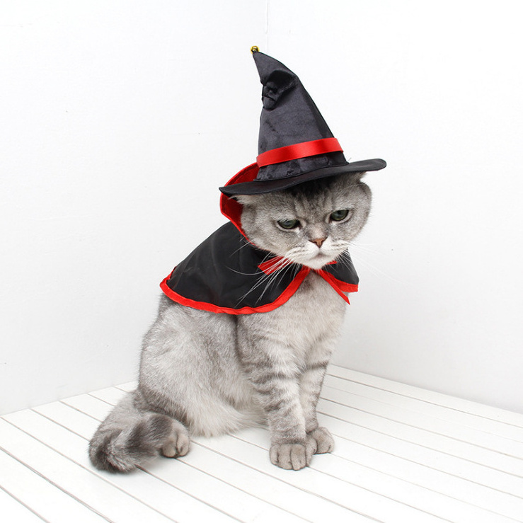 Halloween Cat Costume Cloak Witch Hat Pet Accessories Halloween Adjustable Pumpkin Pet Costume Clothes Set