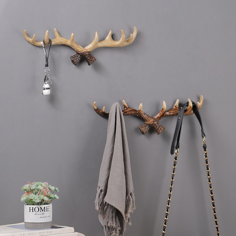 Deer Antlers Wall Hooks  Wall Mounted Clothes Hanger Coat Rack Key Holder Wall Hook Decorative Gift