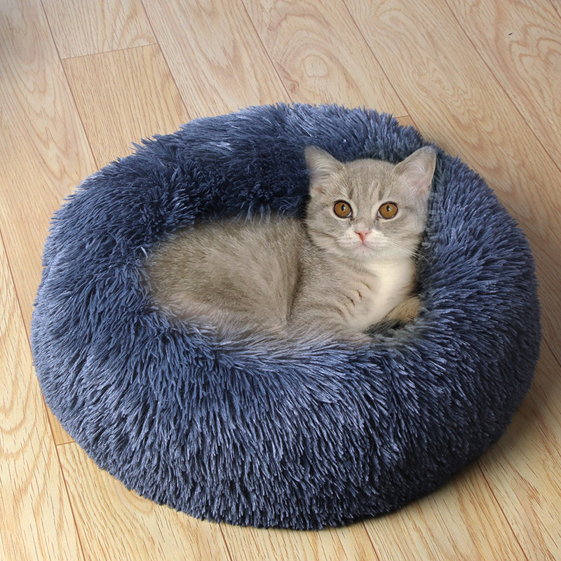 Pet Dog Nest Bed Cat Calming Bed Faux Fur Pillow Pet Donut Cuddler Round Plush Bed Luxury For Indoor