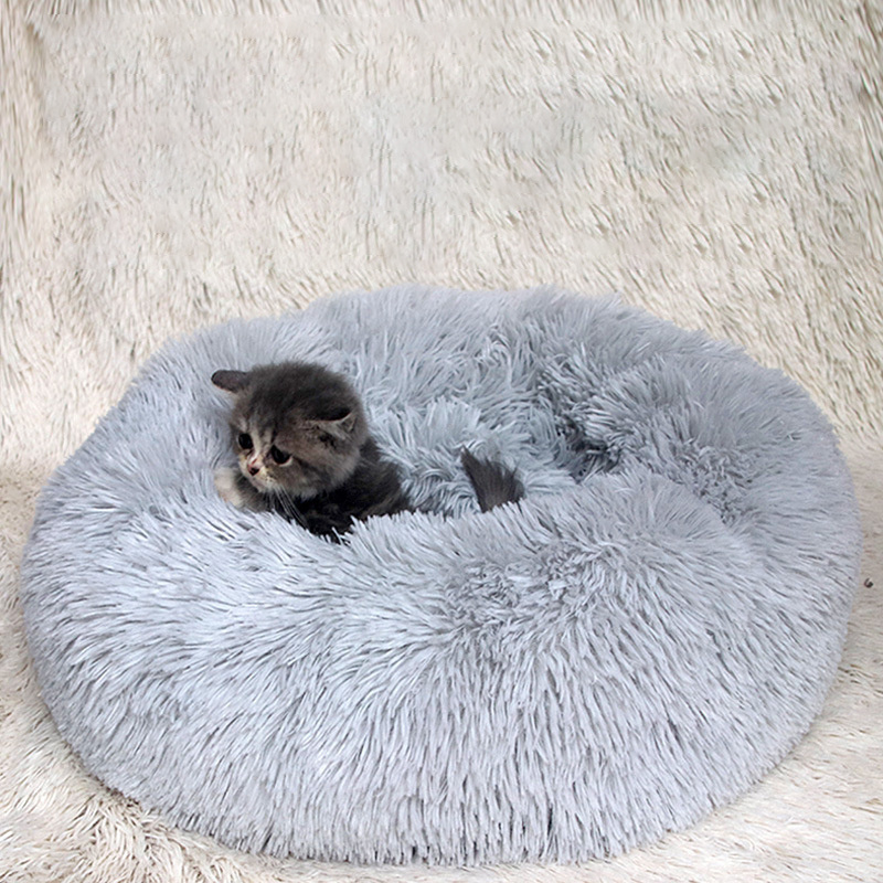 Pet Dog Nest Bed Cat Calming Bed Faux Fur Pillow Pet Donut Cuddler Round Plush Bed Luxury For Indoor