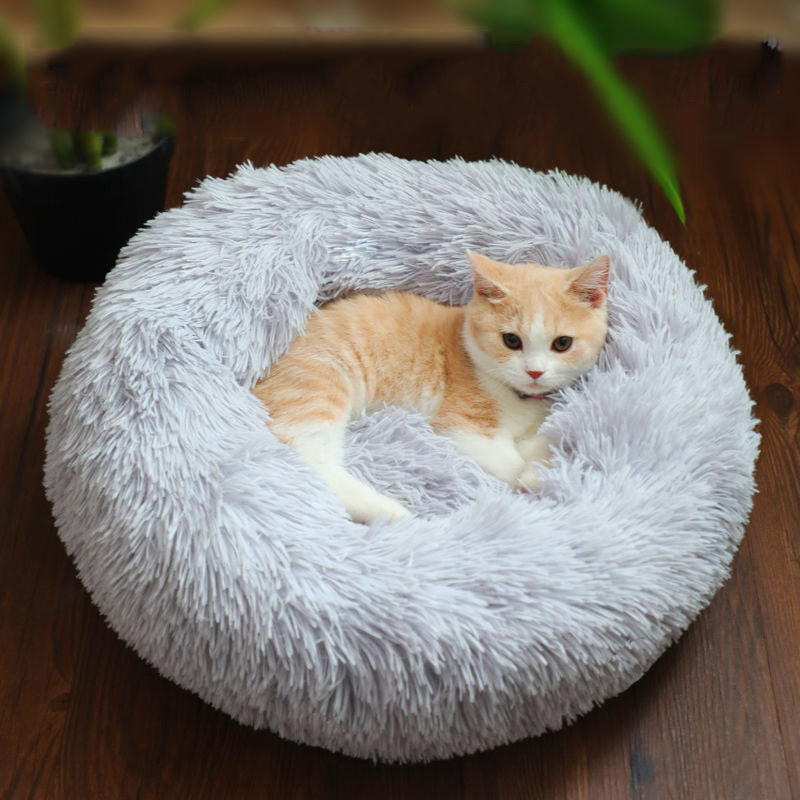 Pet Dog Nest Bed Cat Calming Bed Faux Fur Pillow Pet Donut Cuddler Round Plush Bed Luxury For Indoor