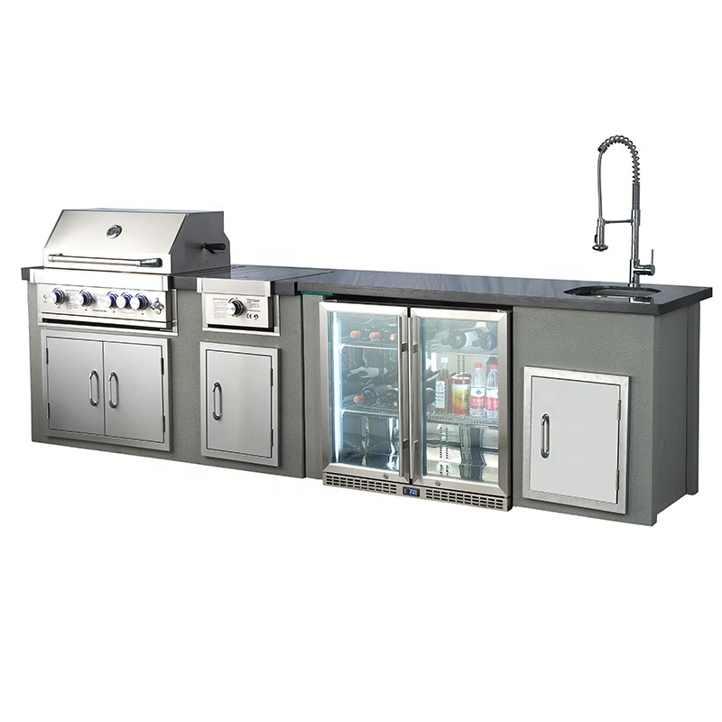 Luxury Outdoor Kitchen Customized 304/430 Stainless Steel Outdoor Kitchen Cabinets With Side Gas Burner Stove and Gas BBQ Grill