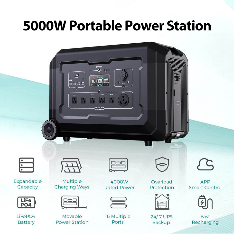 Instock supply lifepo4 battery peak 7000w tragbare powerstation charge 5kva solar generator 5000w portable diesel power station