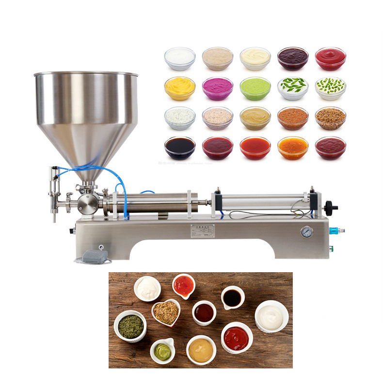 horizontal piston pump semi automatic paste shampoo cosmetic cream manual filler jam honey ketchup tomato sauce filling machine