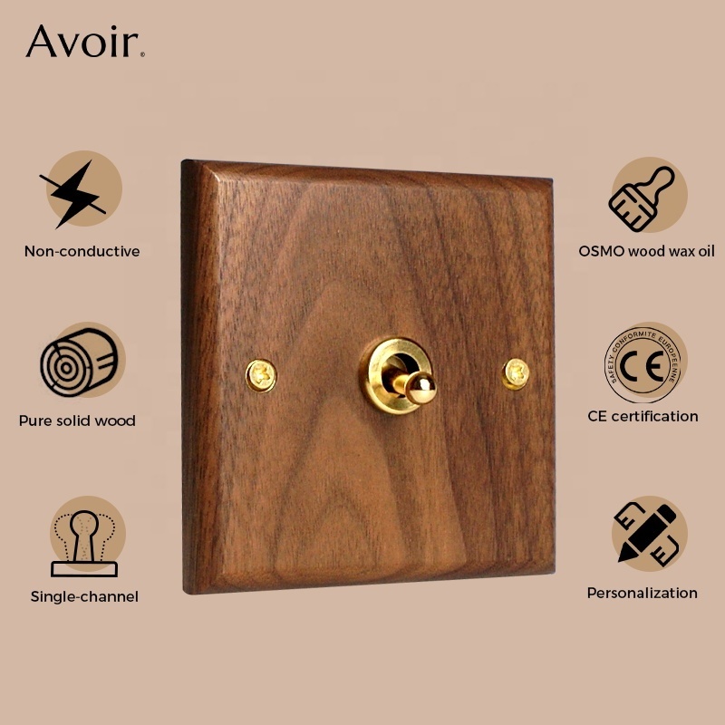 Retro Vintage Solid Wood Panel Metal Brass Lever ELECTRICAL ITEMS Momentary Reset Curtain Light Switches Light Switches