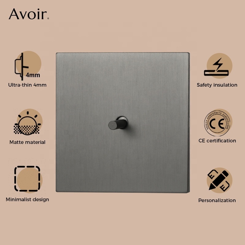 Wall Light Switch Gray Stainless Steel EU UK French Standard Power Socket Type-C Charger Port Retro Toggle Switches Outlet