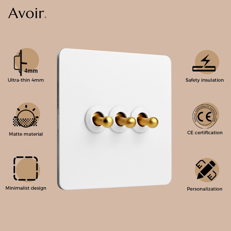 110 220v 2 Way Retro Vintage Metal Gold Brass Lever White Stainless Steel Panel Toggle Light Power Switch Wall Switches