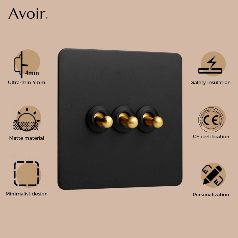 Power Switch 86 Concealed Vintage Retro Metal Gold Pure Brass Lever Black  Panel Toggle Switch Stainless Steel Light Switches