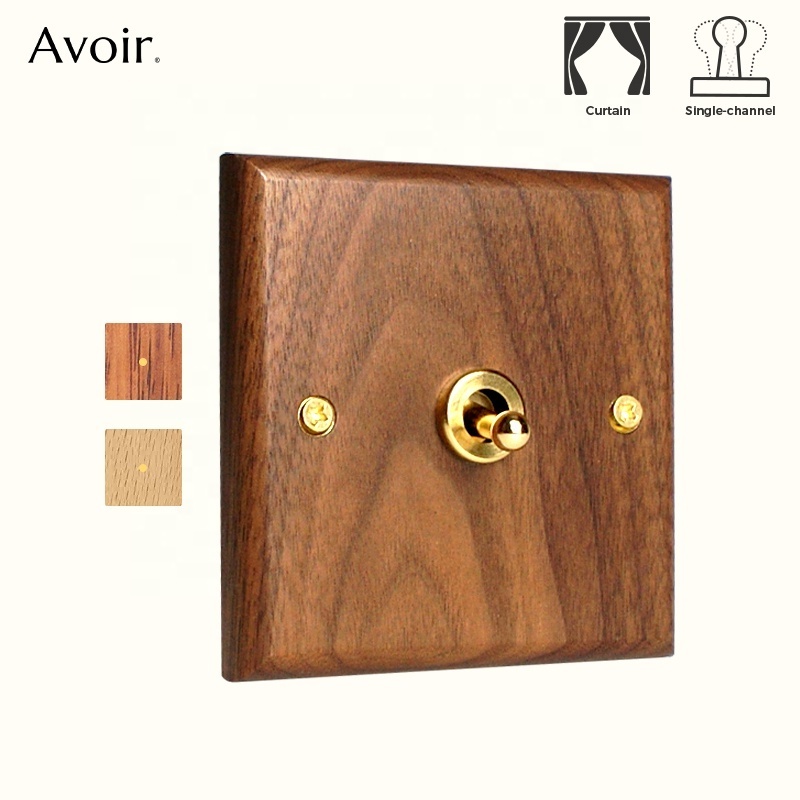 Retro Vintage Solid Wood Panel Metal Brass Lever ELECTRICAL ITEMS Momentary Reset Curtain Light Switches Light Switches