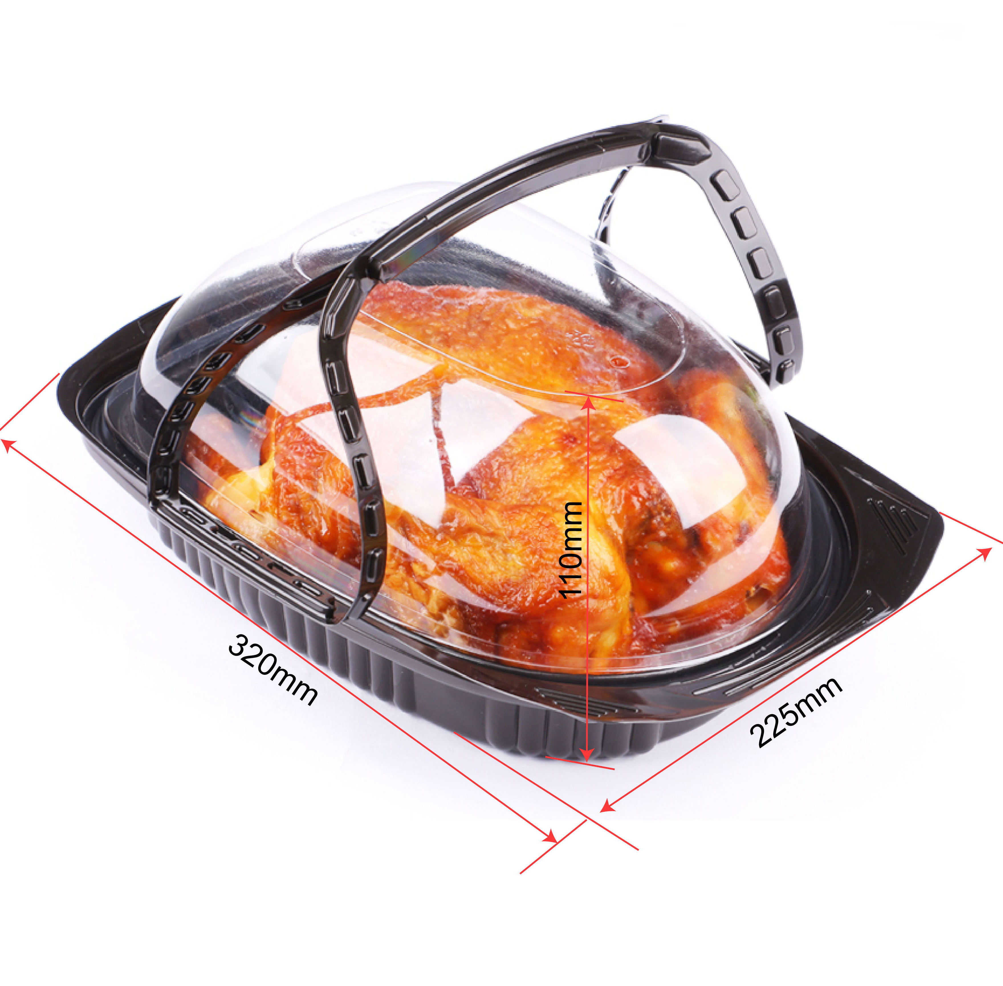 Disposable Pp Microwave Rotisserie Chicken Take Out Container Food Box With Handle Plastic Roaster Chicken Container Carrier