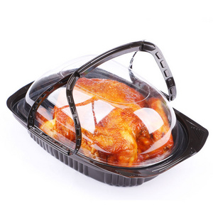 Disposable Pp Microwave Rotisserie Chicken Take Out Container Food Box With Handle Plastic Roaster Chicken Container Carrier