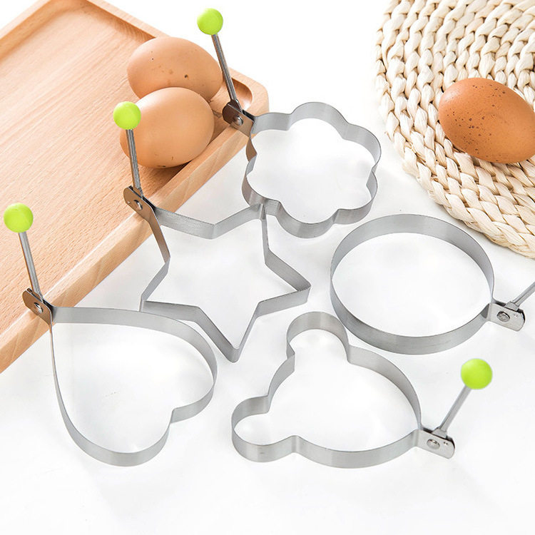 Kitchen Tools Stainless Steel Fried Egg Mold Egg Ring Round Star Shaped Love Shape With Anti Scalding Handle