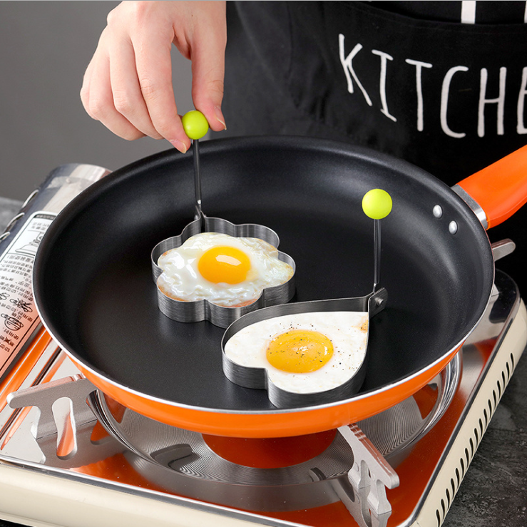 Kitchen Tools Stainless Steel Fried Egg Mold Egg Ring Round Star Shaped Love Shape With Anti Scalding Handle