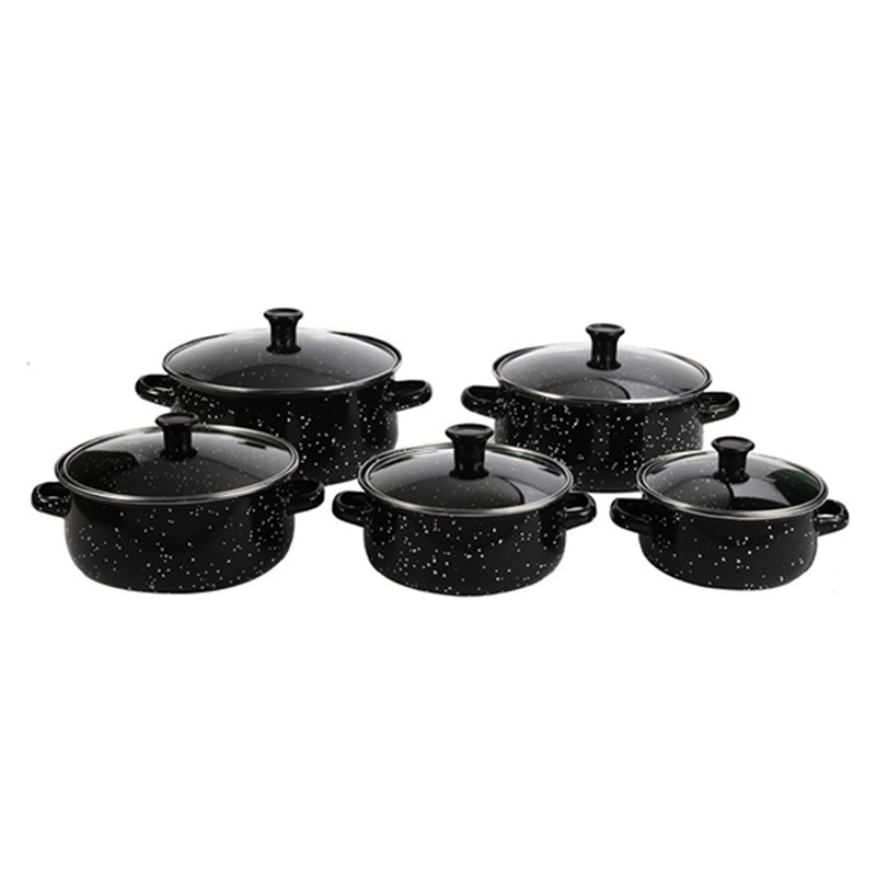 Black Enamel Soup Pots Set Casserole Kitchen Non-stick Cookware Set