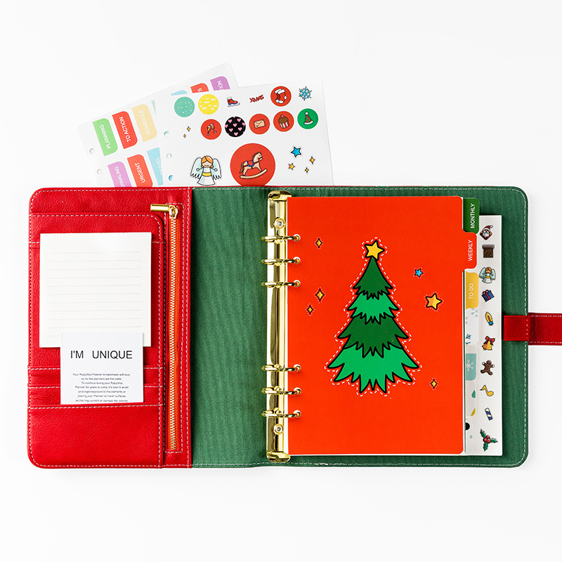 Christmas Leather Organizer Planner Ring Binder 2020 Calendar with Jot Pad Refills Notebook