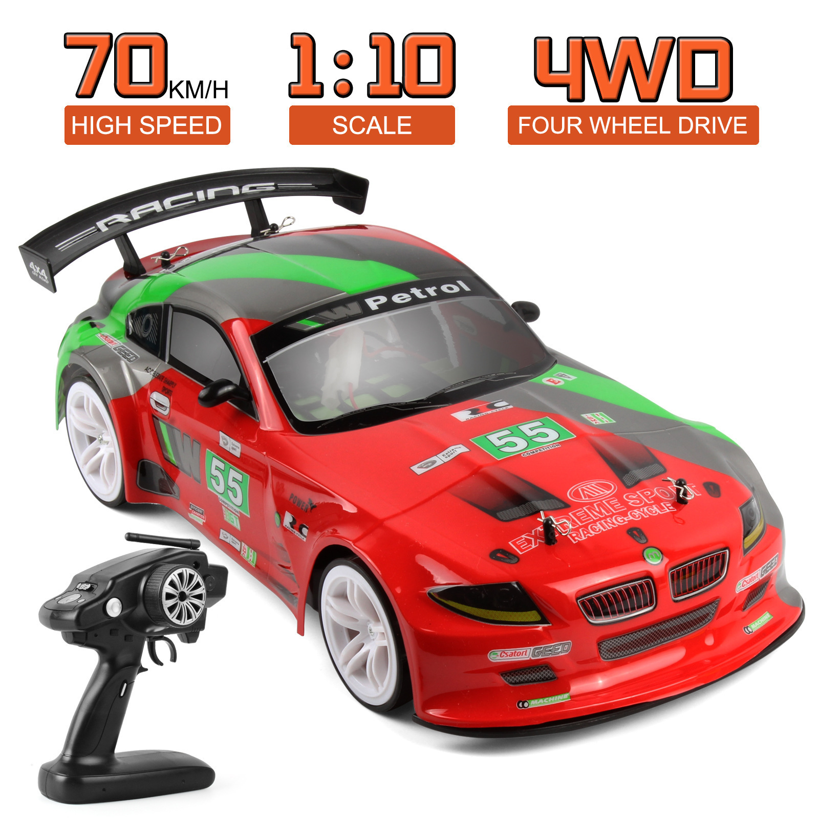 922-5 1/10 rc car 70km/h high-speed remote control 4WD racing car 2.4G drift light toy car