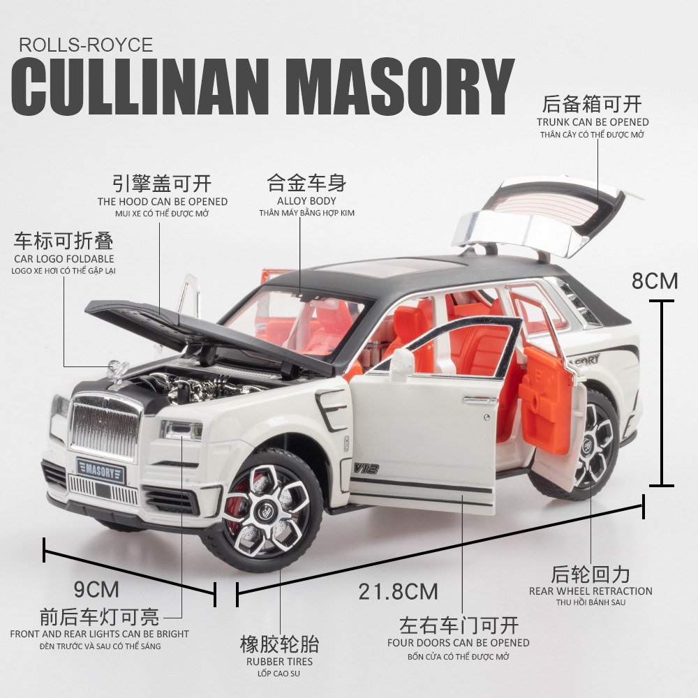 Hot Sale Luxury Model Car 1/24 Diecast Cullinan Masory Alloy Toy Cars with Lights and Sound Effect