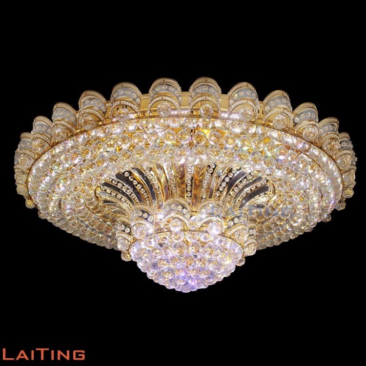 Modern Crystal chandelier light Round Flush Mount Big Luxury Ceiling Light Crystal Gold Frame Chandelier Lighting For Banquet