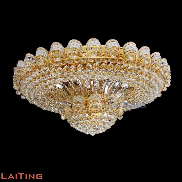 Modern Crystal chandelier light Round Flush Mount Big Luxury Ceiling Light Crystal Gold Frame Chandelier Lighting For Banquet