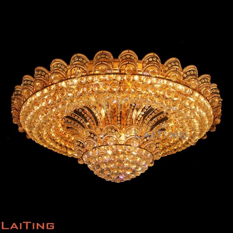 Modern Crystal chandelier light Round Flush Mount Big Luxury Ceiling Light Crystal Gold Frame Chandelier Lighting For Banquet