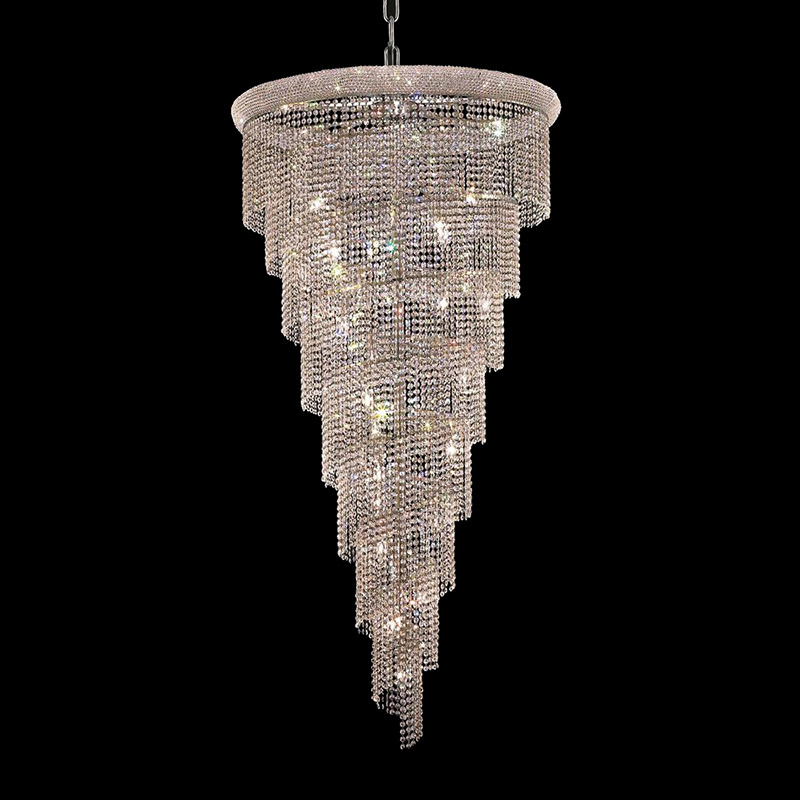 deluxe luxury Led spiral long drop hollow crystal stair stairwell chandelier ceiling pendant light