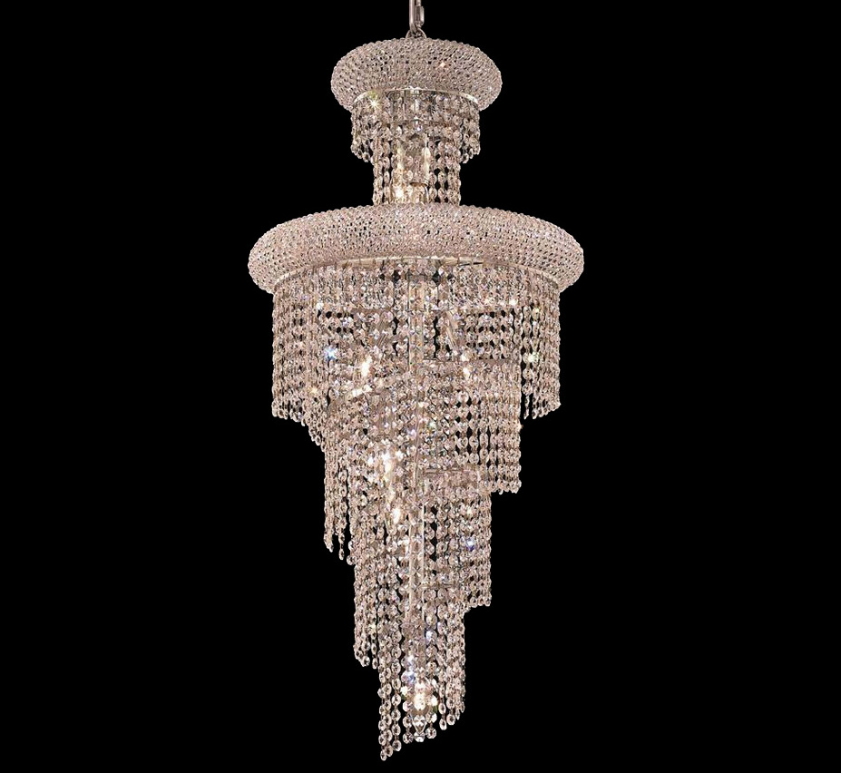 deluxe luxury Led spiral long drop hollow crystal stair stairwell chandelier ceiling pendant light