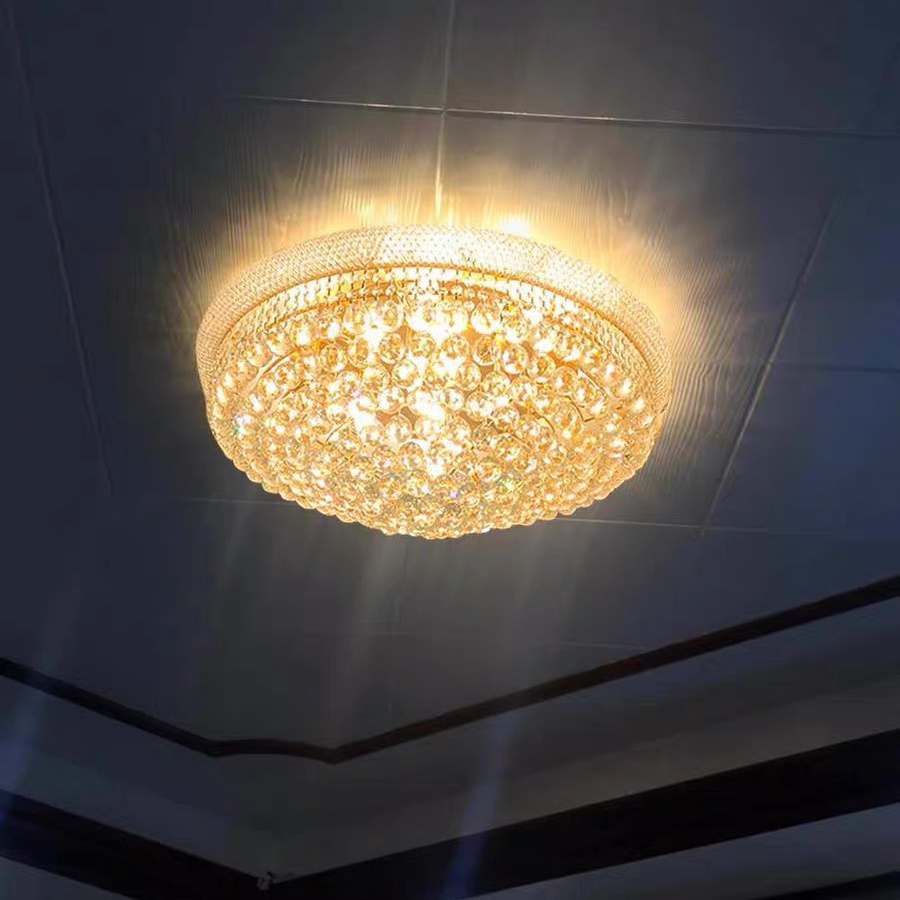 47 inch Width Luxury Gold Flush mount raindrop crystal round rain lighting chandelier led ceiling light fixture pendant lamp