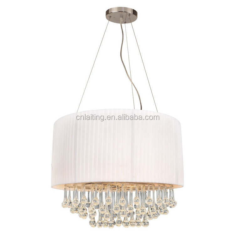 Modern Crystal Chandelier Drum Shade Hanging Lamp Fixture Pendant Ceiling Light