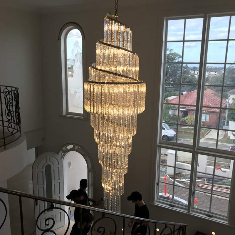 K9 crystal chandelier luxury hotel Lobby lighting pendant lights for staircase high ceiling